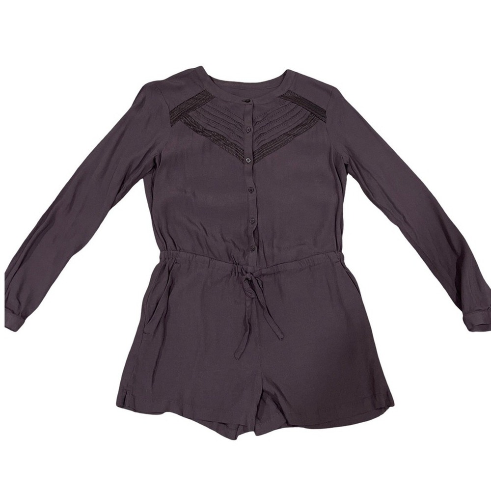 Ann Taylor LOFT Women's Charcoal Gray Long Sleeve Romper XS Button Front